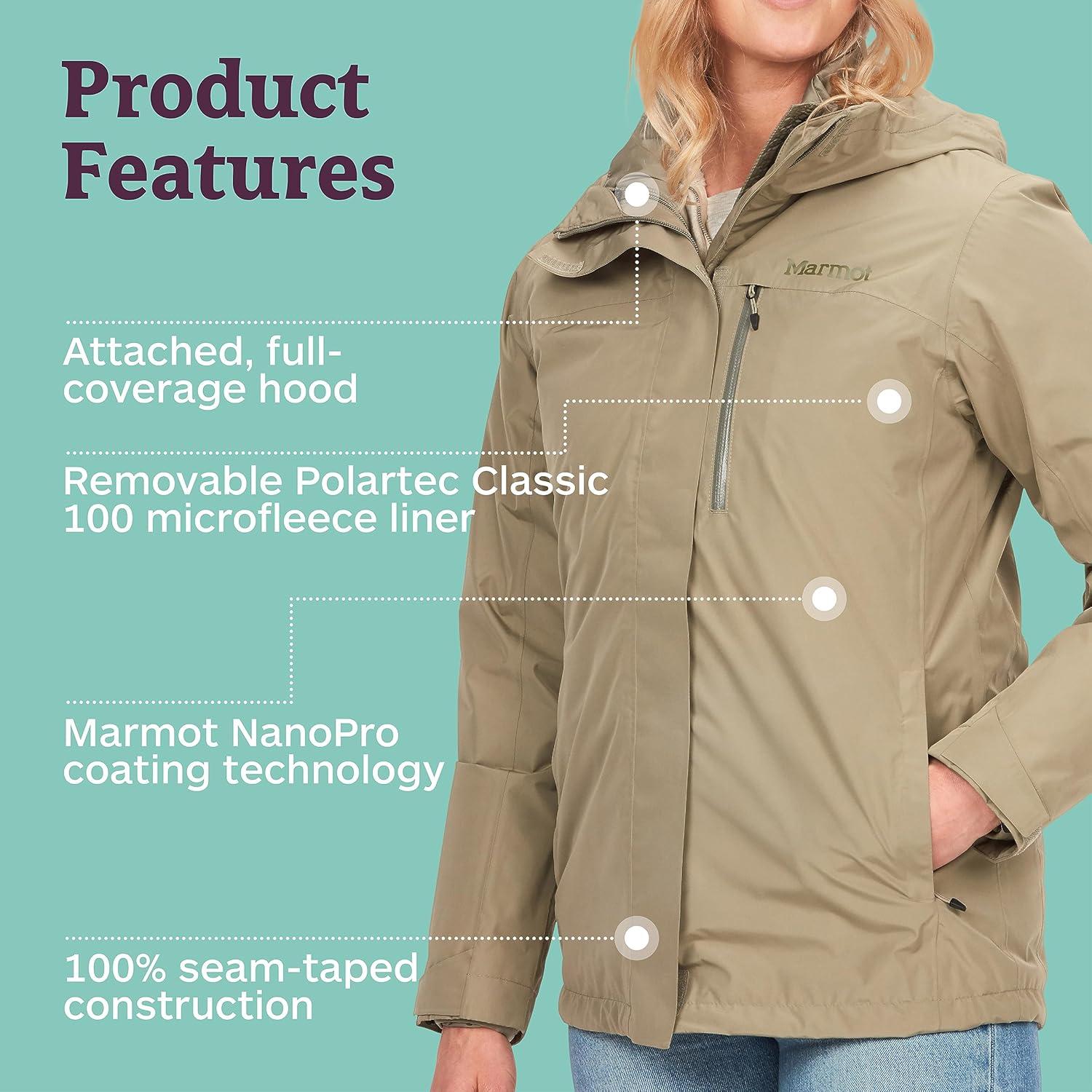 imageMARMOT Womens Ramble 3in1 Component Jacket Recycled Waterproof Shell with Hood and Removable Insulated Thermal R LinerVetiver