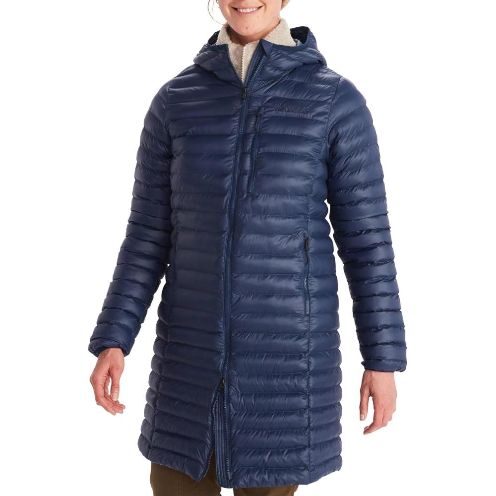 imageMARMOT Womens Echo Featherless Long Jacket  Lightweight Hooded Downalternative Insulated JacketArctic Navy Shiny  Latest Collection