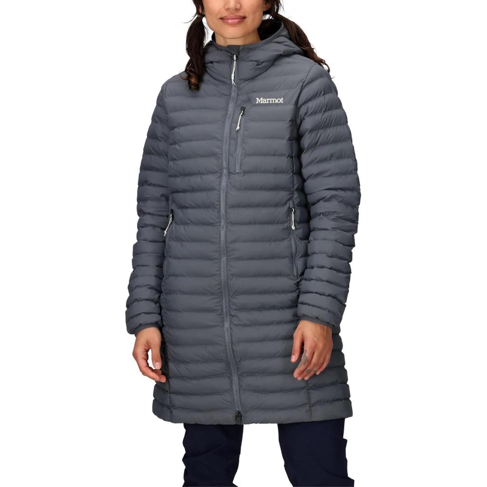 imageMARMOT Womens Echo Featherless Long Jacket  Lightweight Hooded Downalternative Insulated JacketOlive Grove