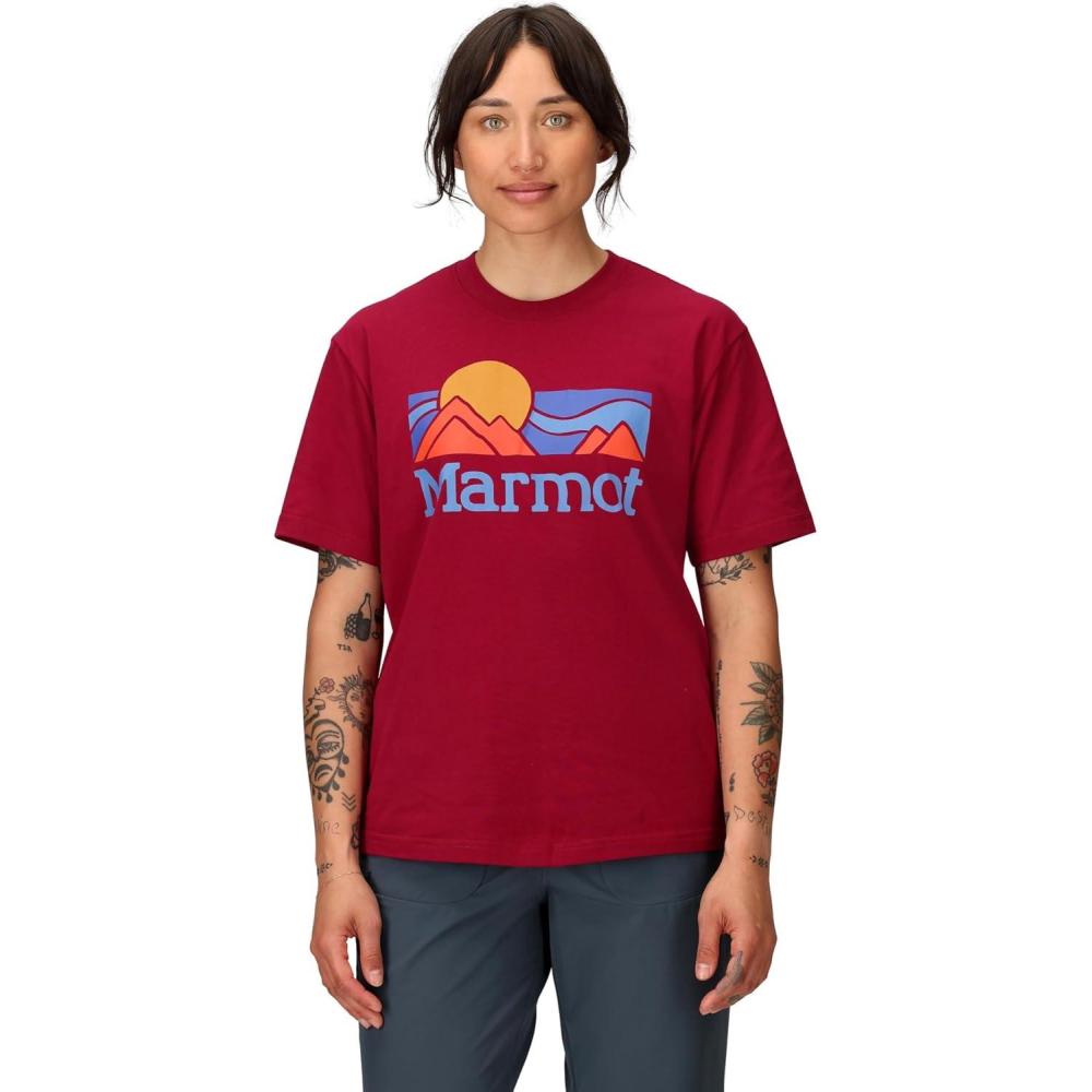 imageMarmot Womens Womens Coastal Short Sleeve TShirtRed Mulberry