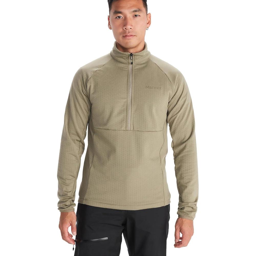 imageMARMOT Mens Leconte Fleece 12 Zip Pullover Jacket  Lightweight Breathable Technical Grid Fleeced LayerVetiver