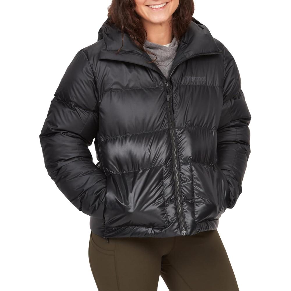imageMARMOT womens Womens Guides Down Puffer Jacket With Hood 700fill InsulatedBlack  Latest Collection