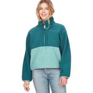 MARMOT Women’s Aros 1/2 Zip Jacket – Pullover Sherpa Fleece Jacket with Retro Style(Dark Jungle/Blue Agave)