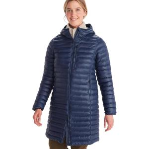 MARMOT Women’s Echo Featherless Long Jacket – Mid-Thigh, Lightweight Down-Alternative Puffer with Hood(Arctic Navy Shiny)