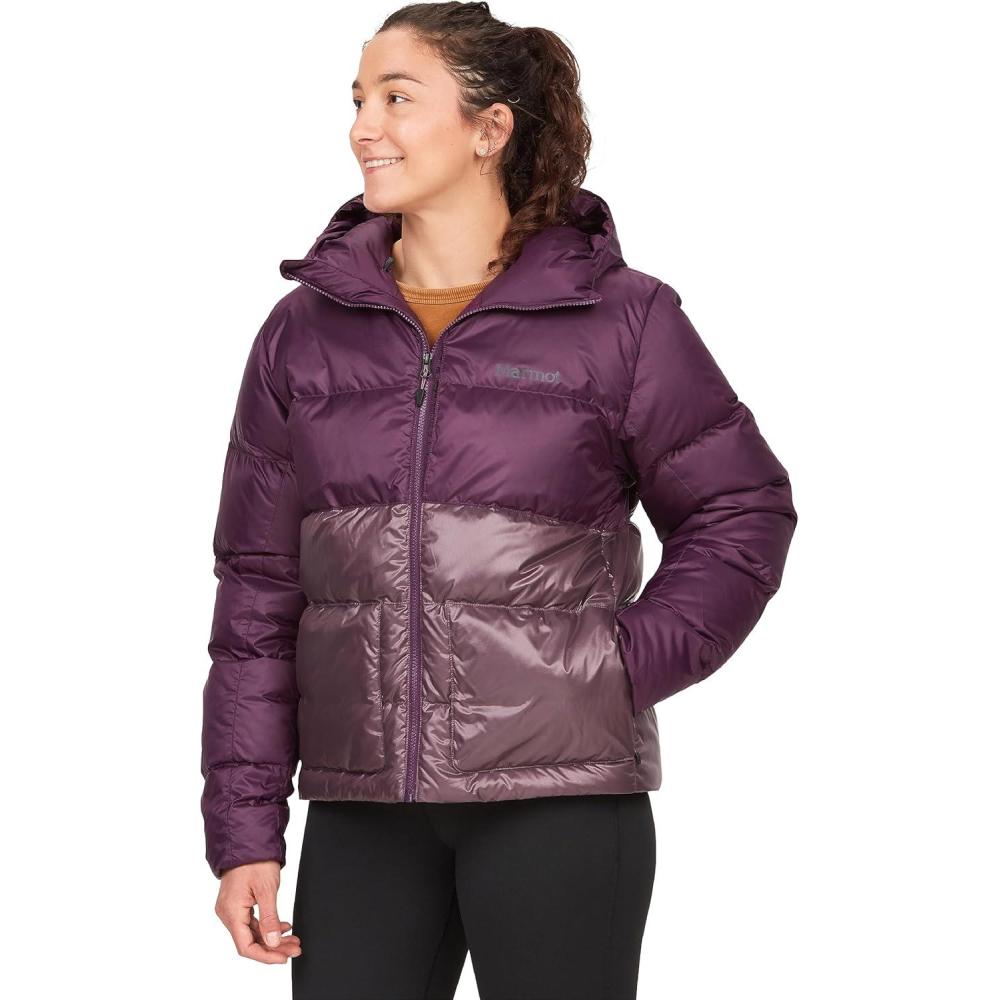 imageMARMOT Womens Guides Down Hoody  700Fill Insulated WaterResistant Lightweight Puffer Jacket with HoodPurple FigHazy Purple