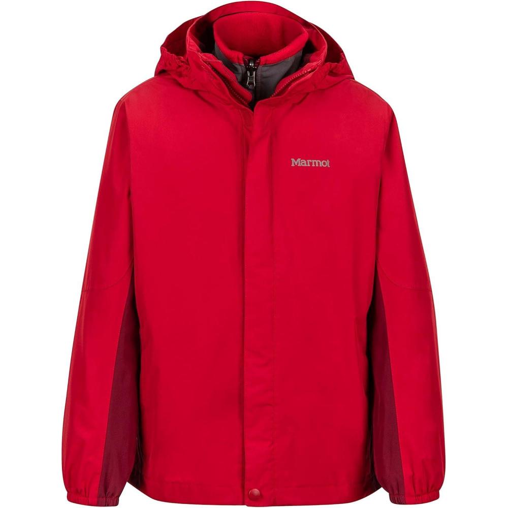 imageMARMOT boys Northshore Waterproof Hooded Rain Jacket With Removable Fleece LinerTeam RedBrick