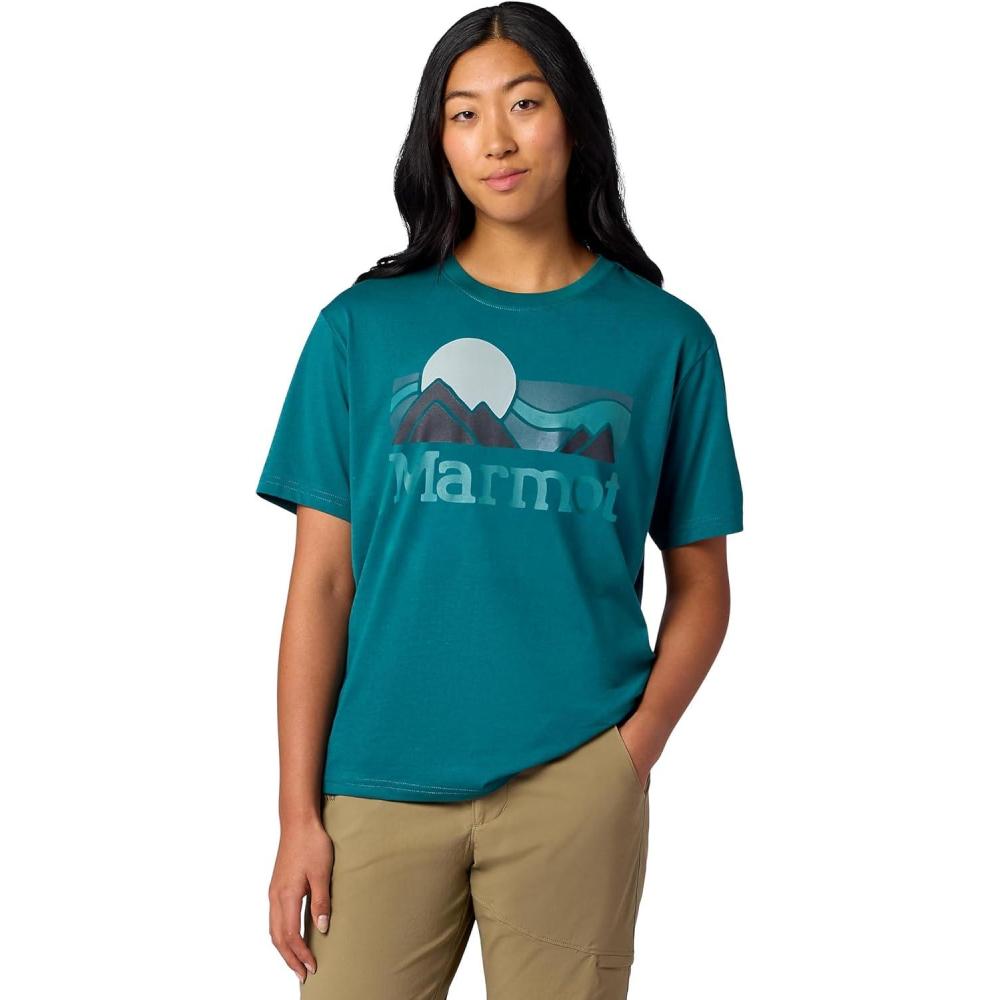 imageMarmot Womens Womens Coastal Logo Short Sleeve TShirtEmerald Blue