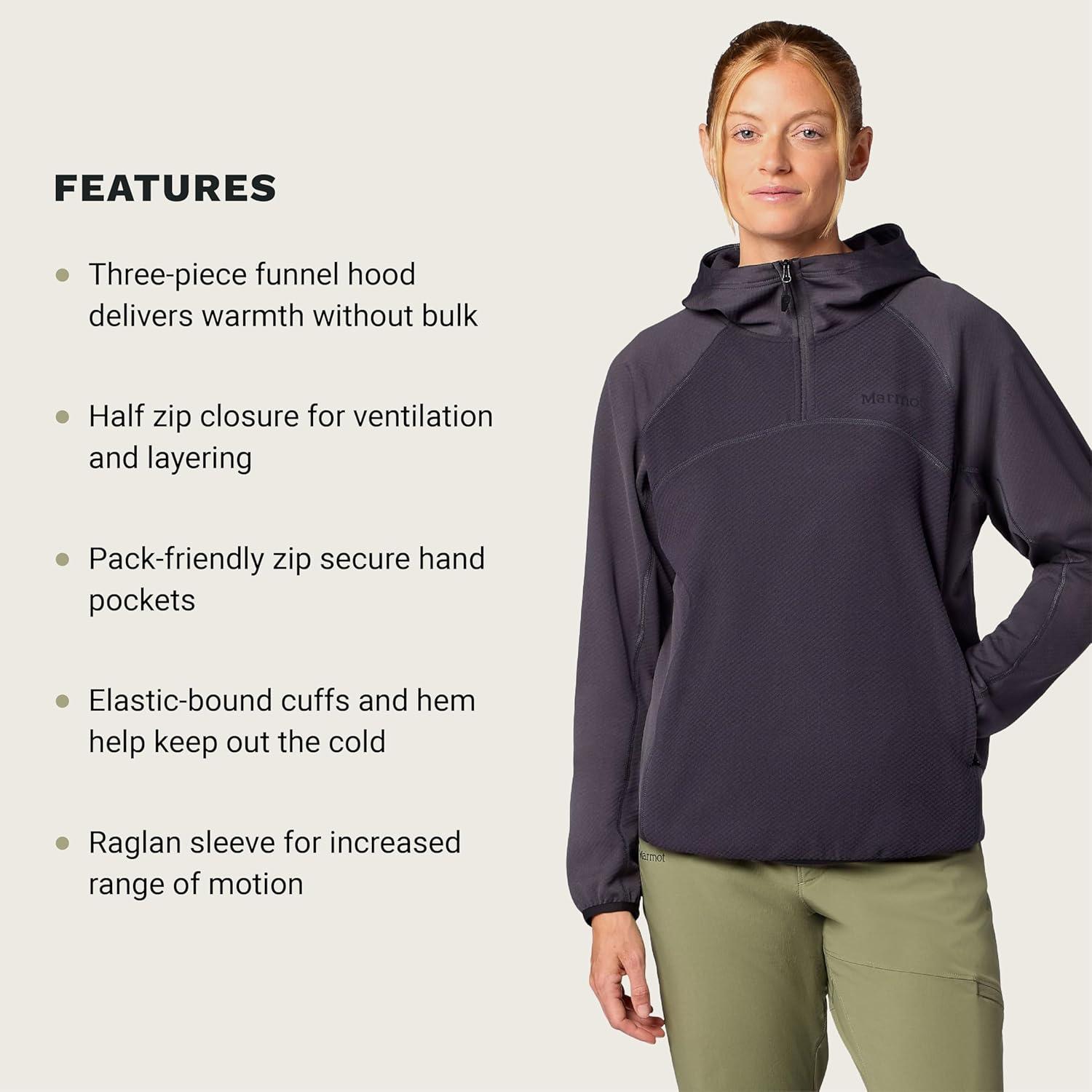 imageMARMOT Womens Womens Rockbound Fleece HoodyBlackened