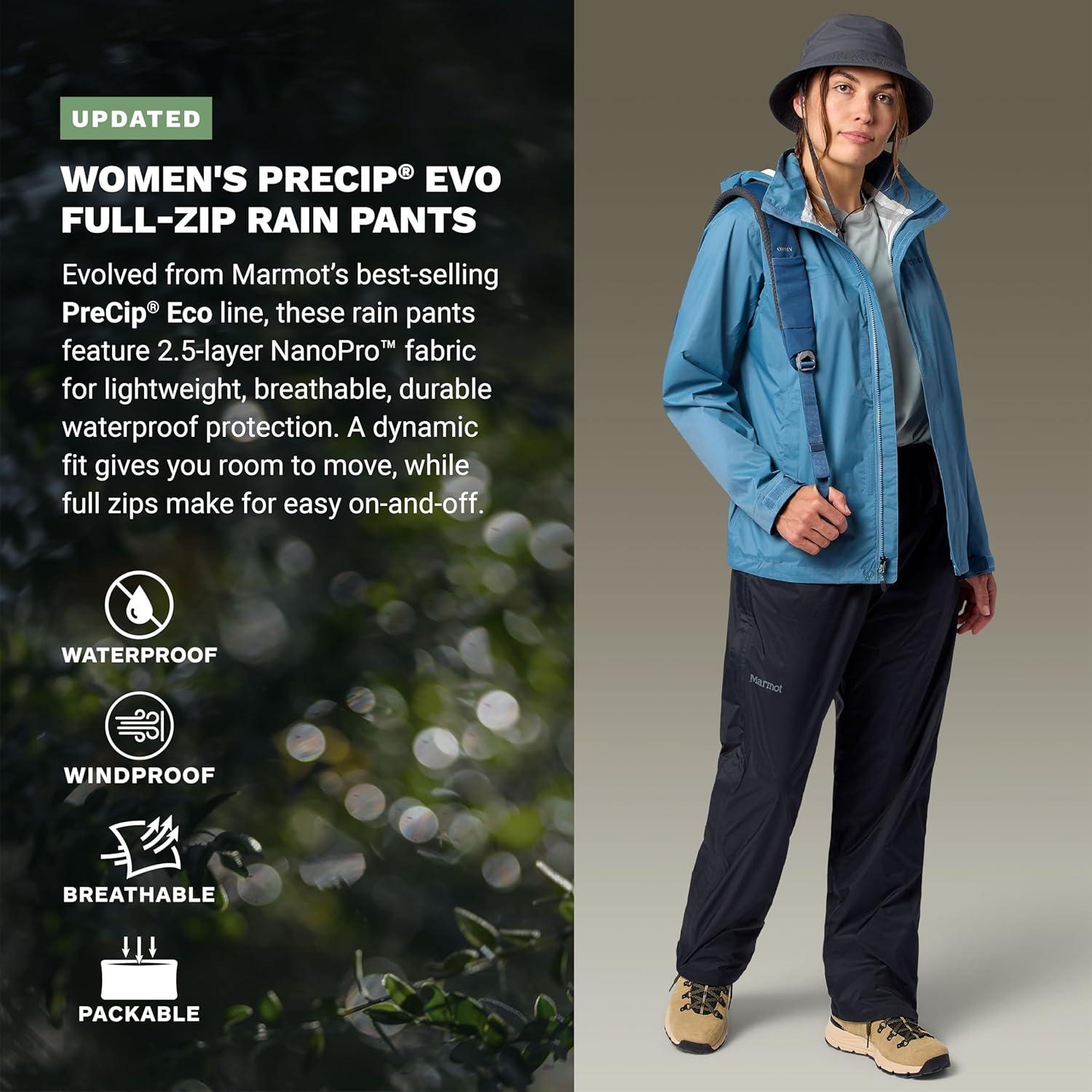imageMARMOT Womens PreCip Evo Full Zip Rain Pant Black LargeBlack