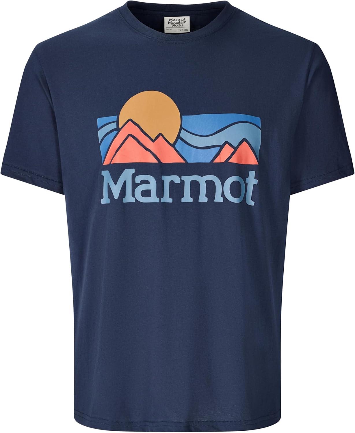 imageMARMOT Mens Coastal ShortSleeve TShirt Screen Printed Graphic on Soft Breathable EcoFriendly CottonPoly BlendNightfall Navy