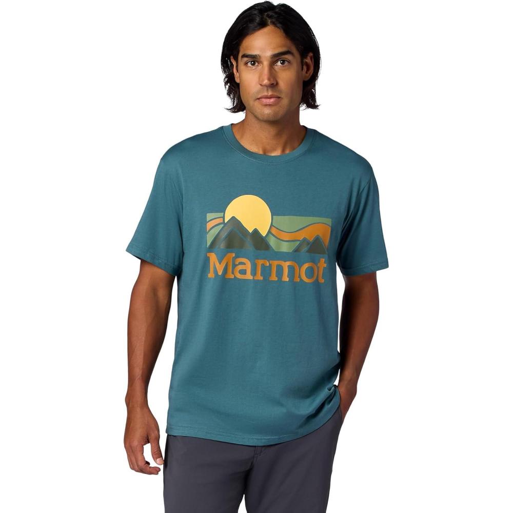 imageMARMOT Mens Coastal ShortSleeve TShirt Screen Printed Graphic on Soft Breathable EcoFriendly CottonPoly BlendSeafloor