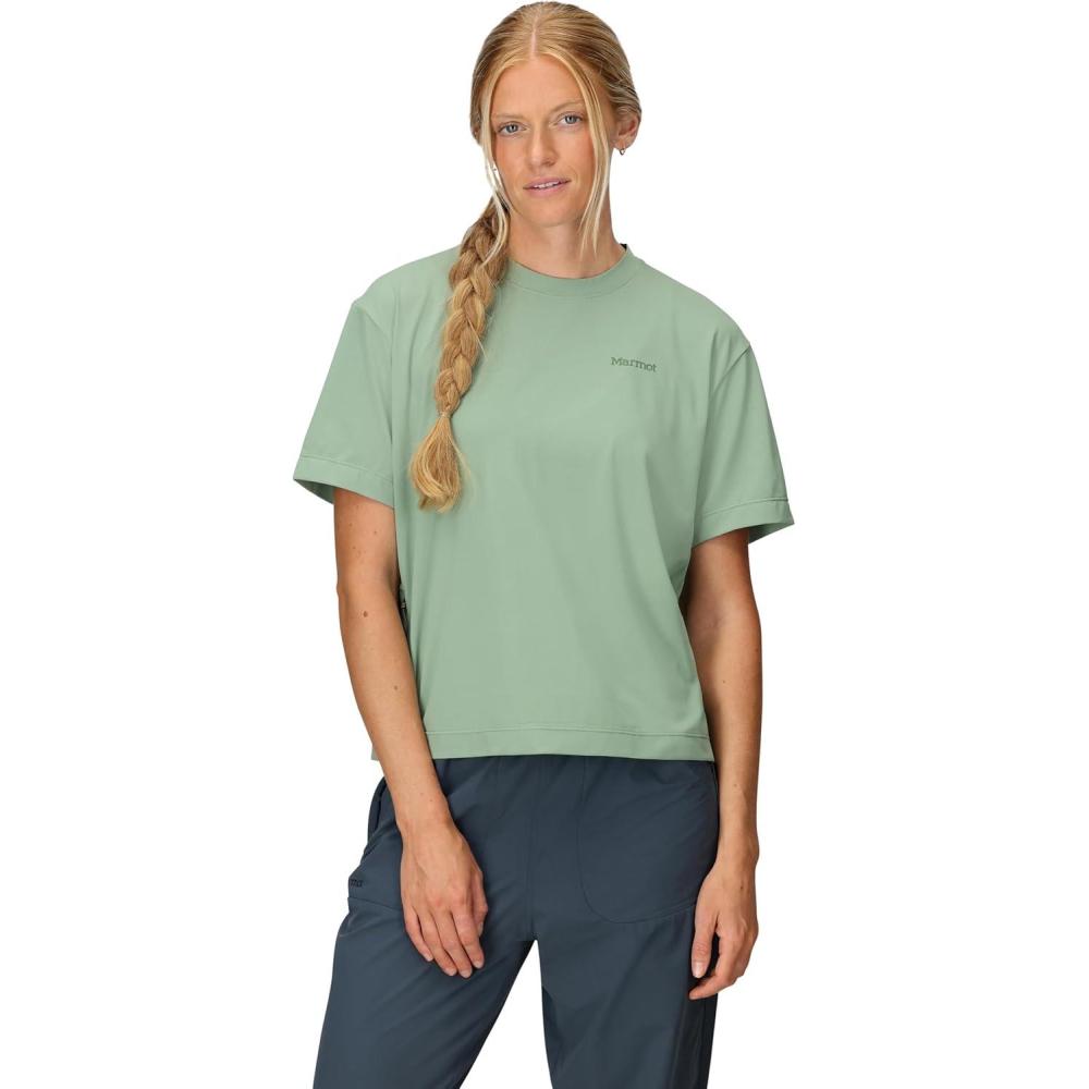 imageMARMOT Womens Airexchange UPF 50 Breathable Moisture Wicking Short Sleeve CrewAgate Green