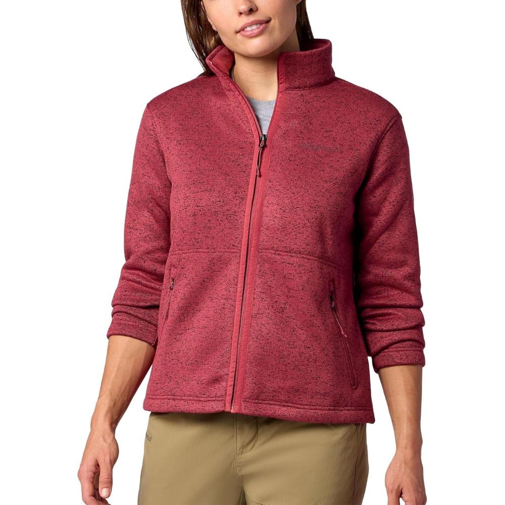 imageMARMOT Womens Drop Line Full Zip Sweater Knit Jacket Dried Rose Heather Large