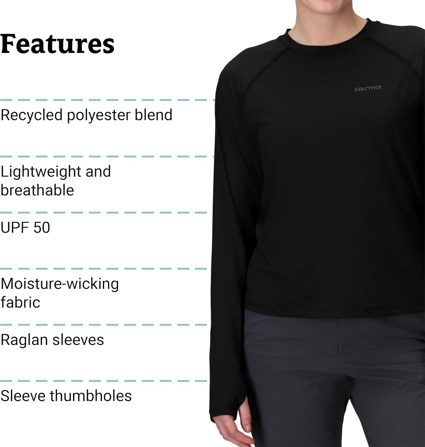 imageMarmot Womens Windridge Moisture Wicking Breathable UPF 50 Long Sleeve ShirtBlack