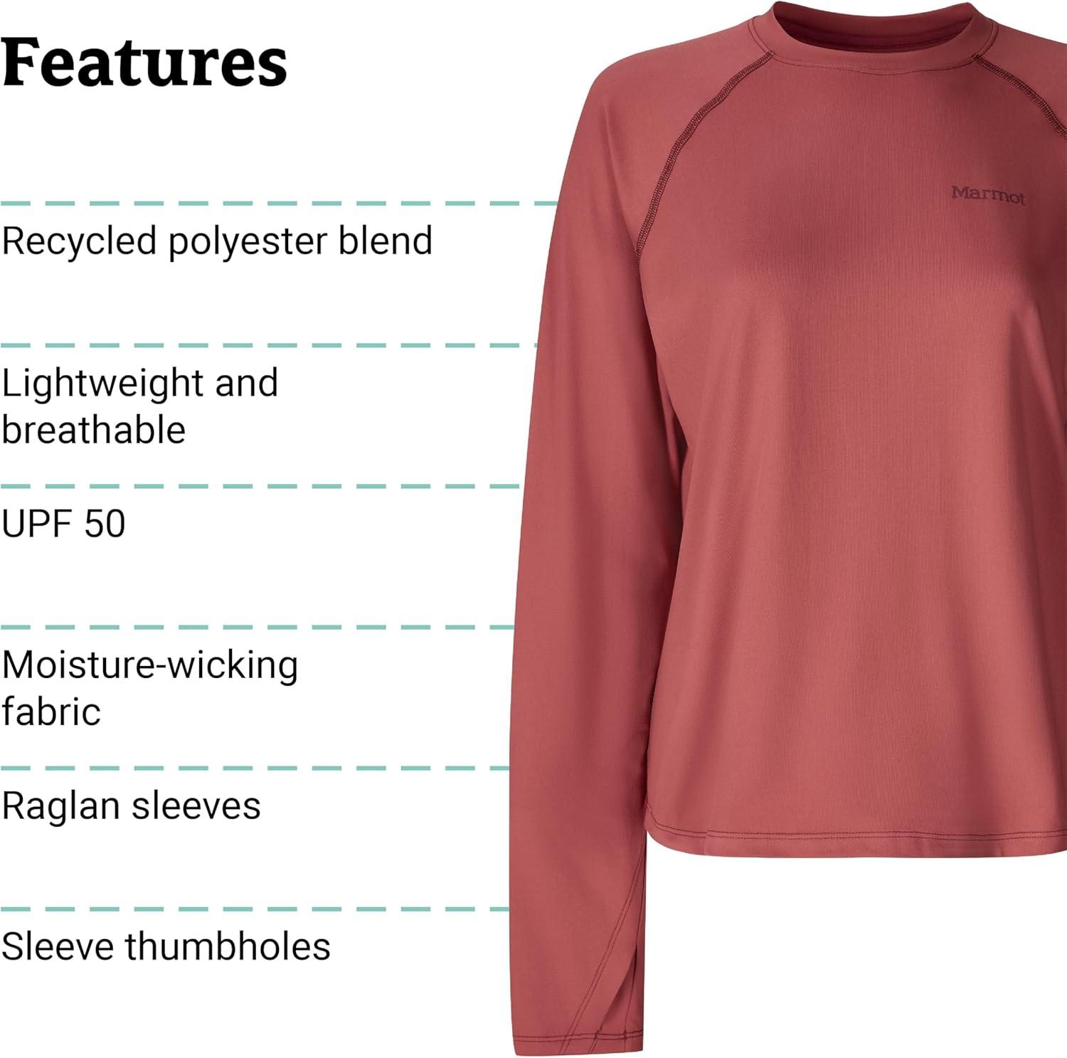 imageMarmot Womens Windridge Moisture Wicking Breathable UPF 50 Long Sleeve ShirtDried Rose