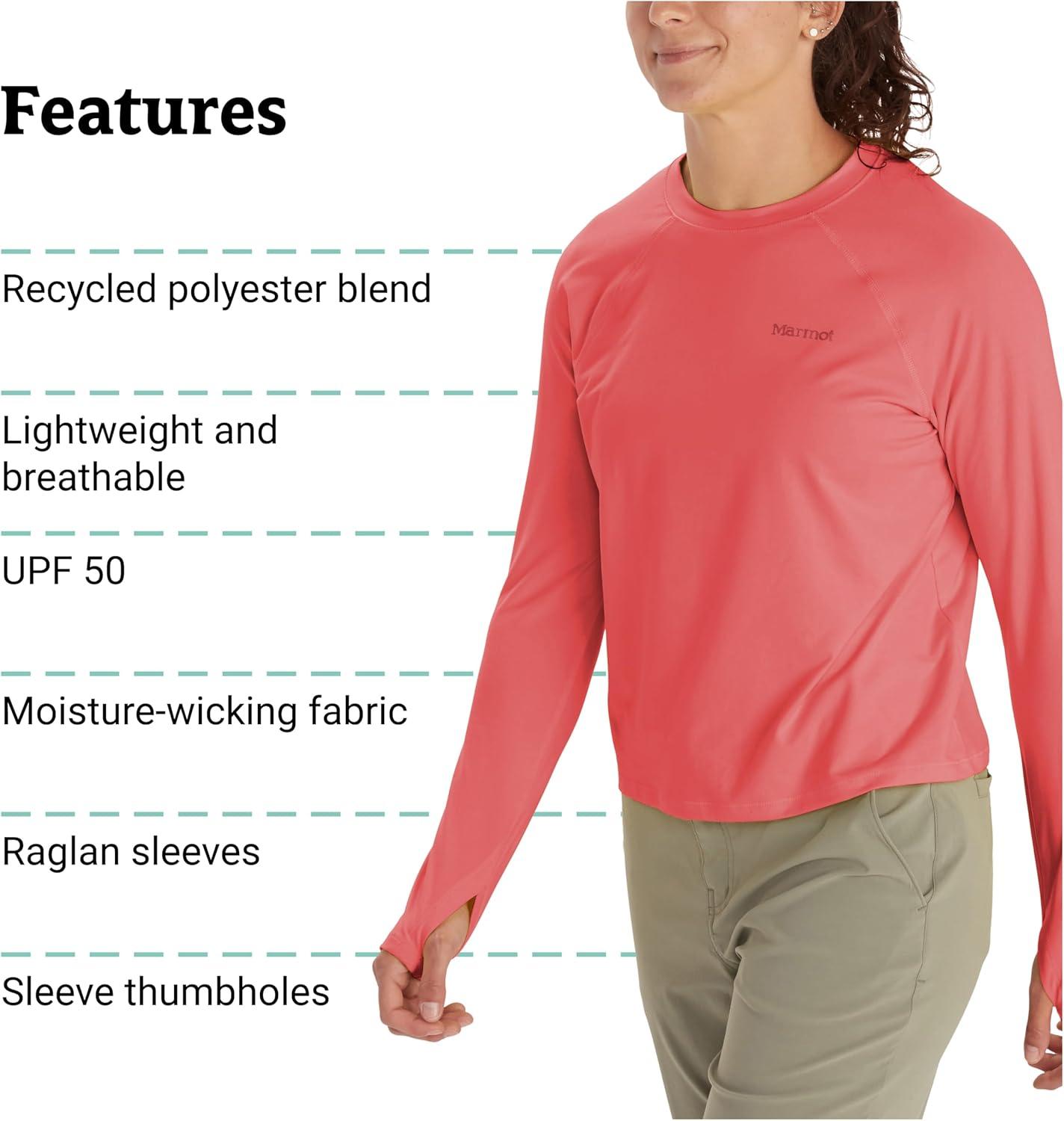 imageMarmot Womens Windridge Moisture Wicking Breathable UPF 50 Long Sleeve ShirtGrapefruit