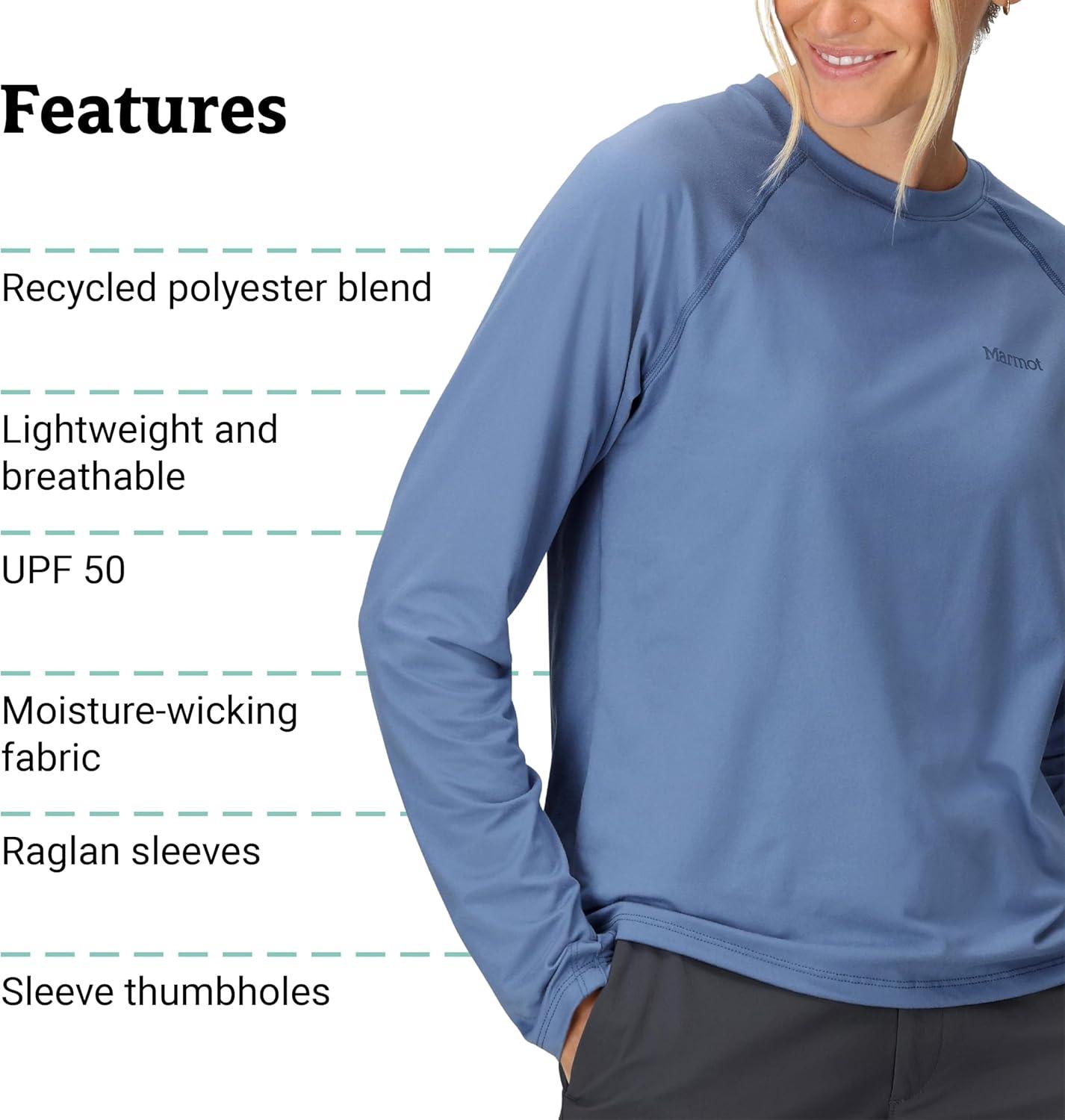 imageMarmot Womens Windridge Moisture Wicking Breathable UPF 50 Long Sleeve ShirtRain Cloud