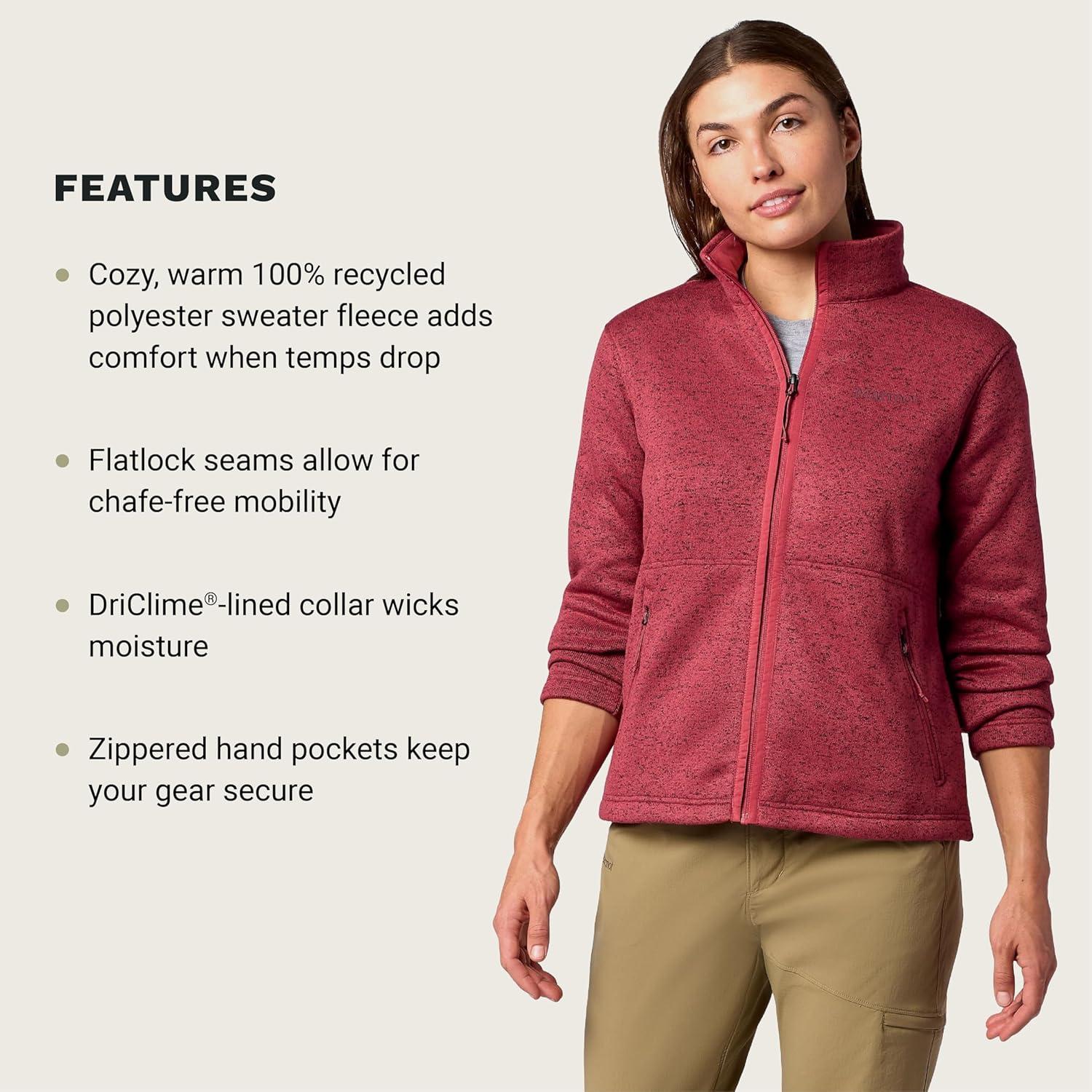 imageMARMOT Womens Drop Line Full Zip Sweater Knit Jacket Dried Rose Heather XLarge