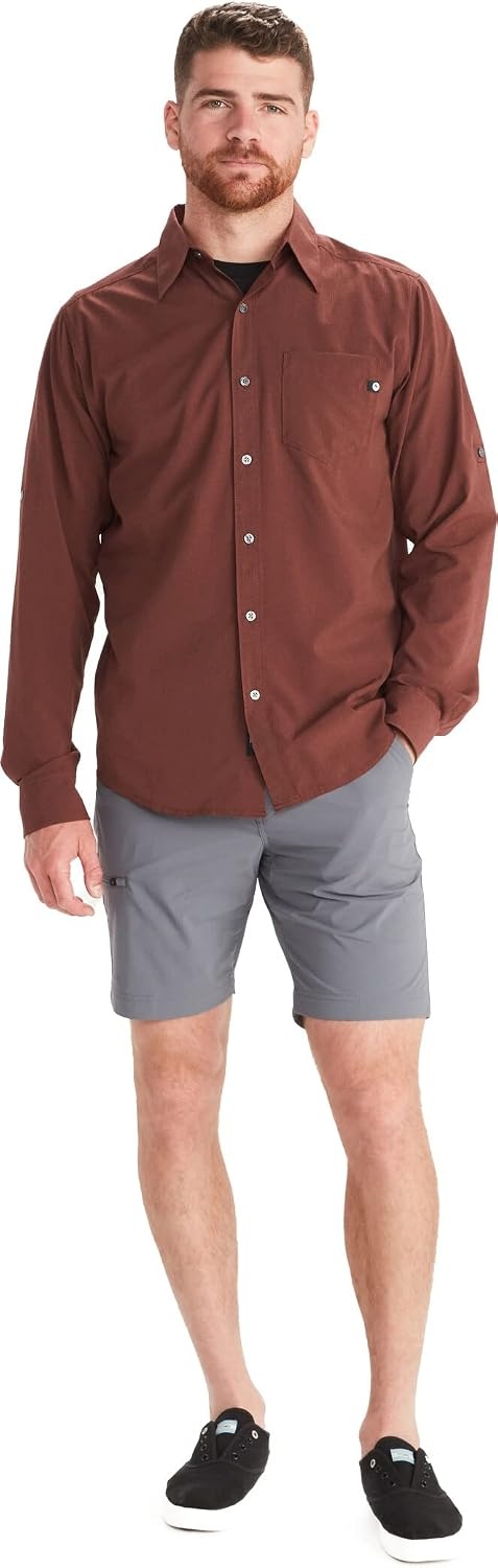image:imageMarmot Mens Aerobora Long Sleeve Button Down Shirt Arctic Navy MediumWhiskey Brown