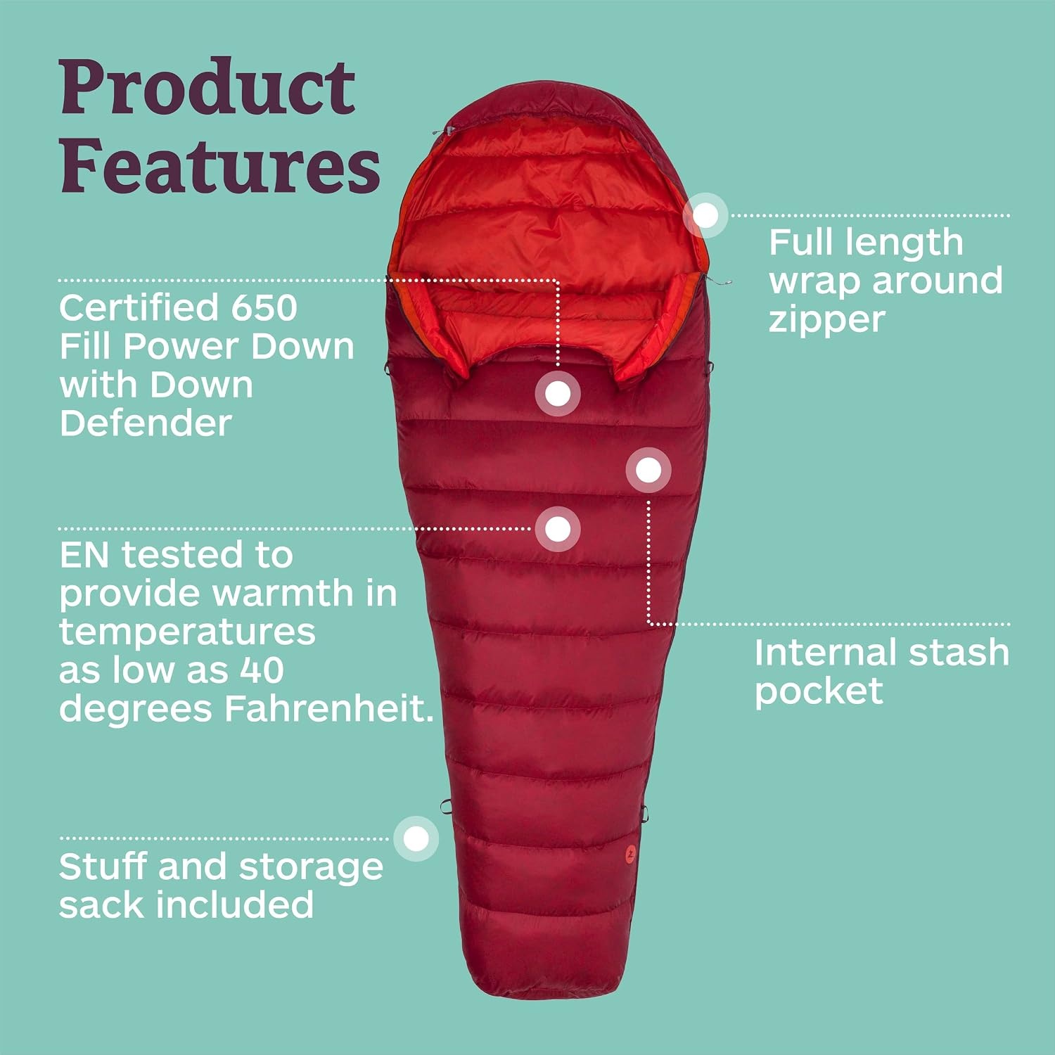 image:imageMarmot Micron 40 Sleeping Bag WaterResistent Packable Breathable Sienna RedTomato Regular