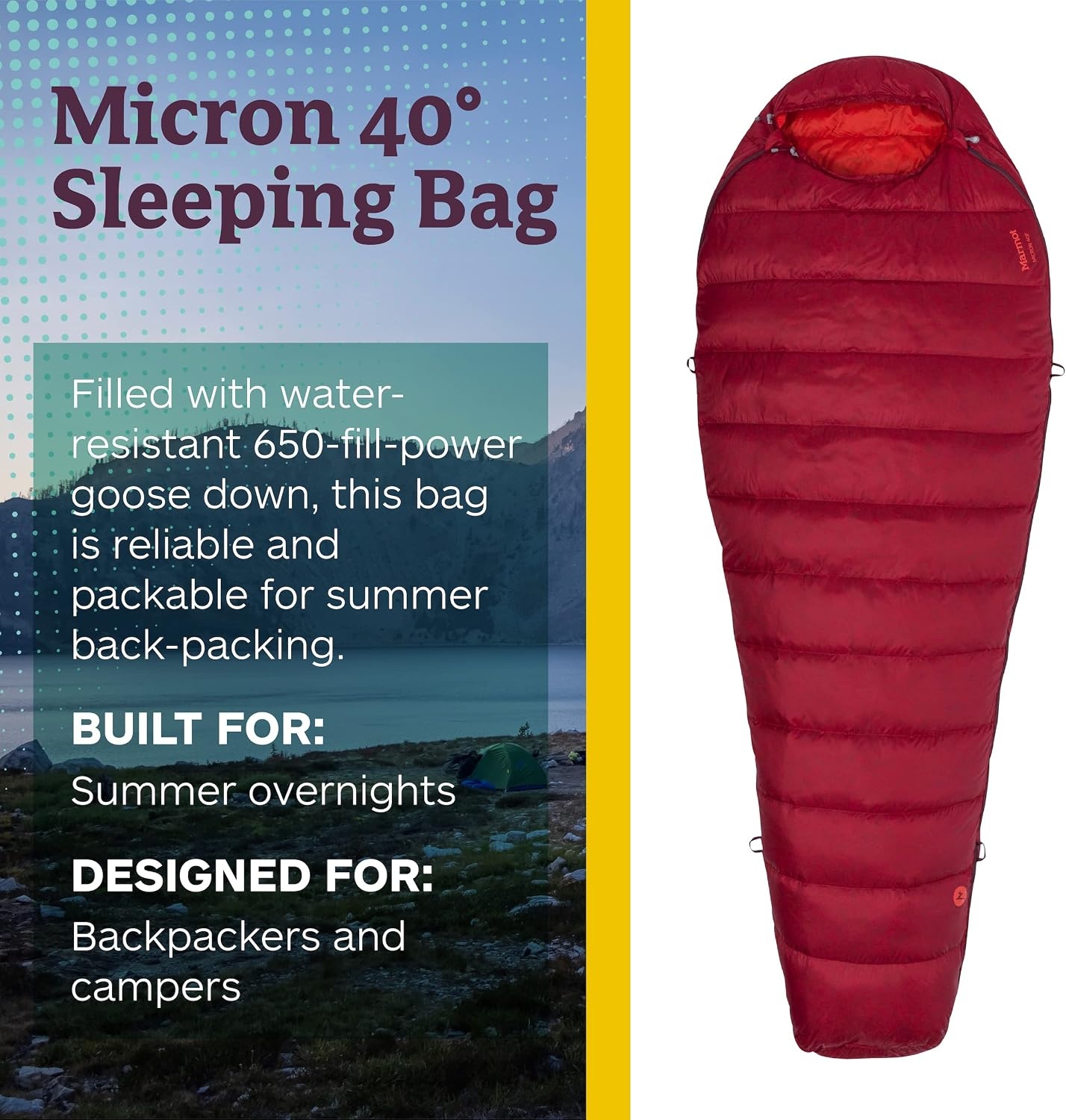 image:imageMarmot Micron 40 Sleeping Bag WaterResistent Packable Breathable Sienna RedTomato Regular